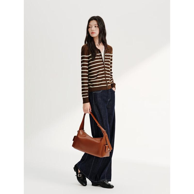 JUZUI Women's Striped Knit Polo Sweater
