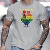 Rainbow Rooster Pride Graphic Tee Men Summer Casual Loose Fit Cotton Crewneck Tshirt