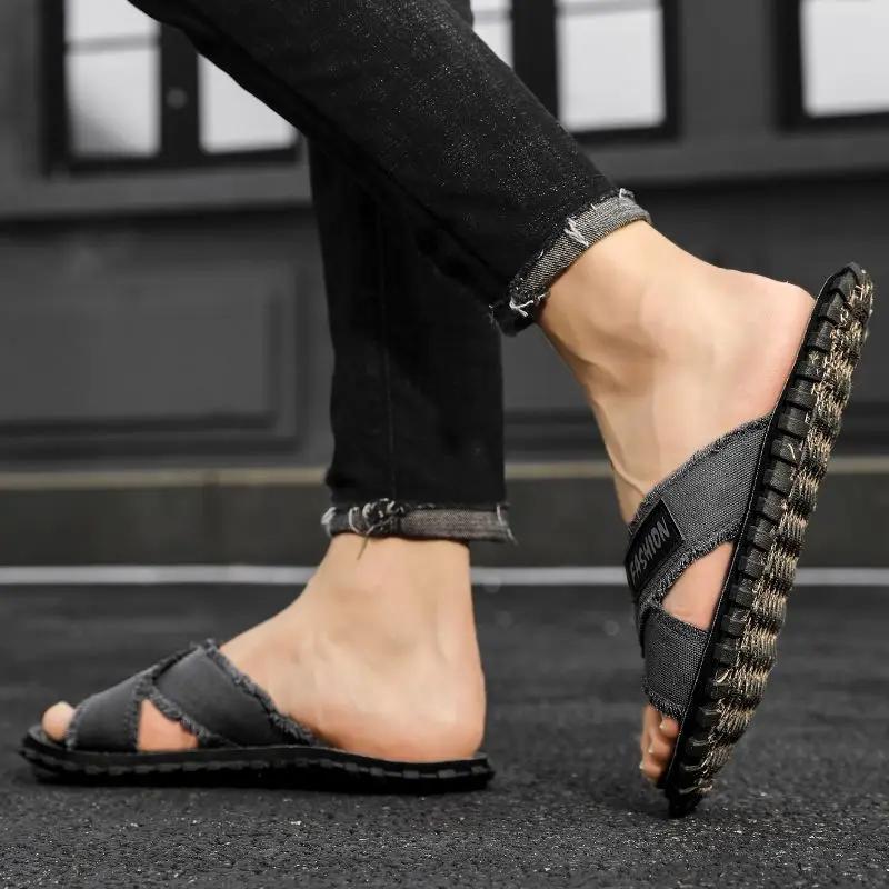 Fashion Slides Eva Canvas Flat Male Slipper Men's Shoe Beach Y2k Clappers 2025 Summer Sale Fun Cheap Shoes Liquidation Casual Original