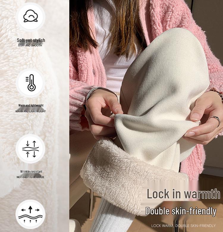 Women's Extra-Long White Lambswool Chenille Wide-Leg Knit Pants for Autumn/Winter (Tall Size 175)