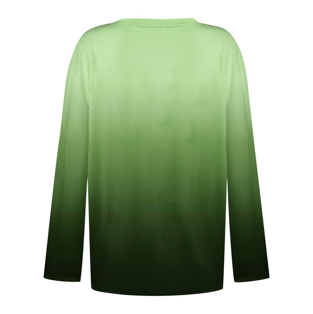 Dámská móda Neformální dámské tričko s výstřihem do V, dlouhým rukávem, volným potiskem, s ozdobnými knoflíky