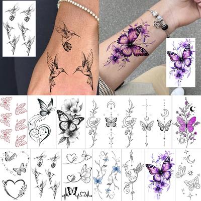1 Blatt Aquarell Schmetterling Halbmond Temporäre Tattoos Für Frauen Arm Hände, Fake Tattoo Aufkleber Langanhaltend Realistisch Tatoos