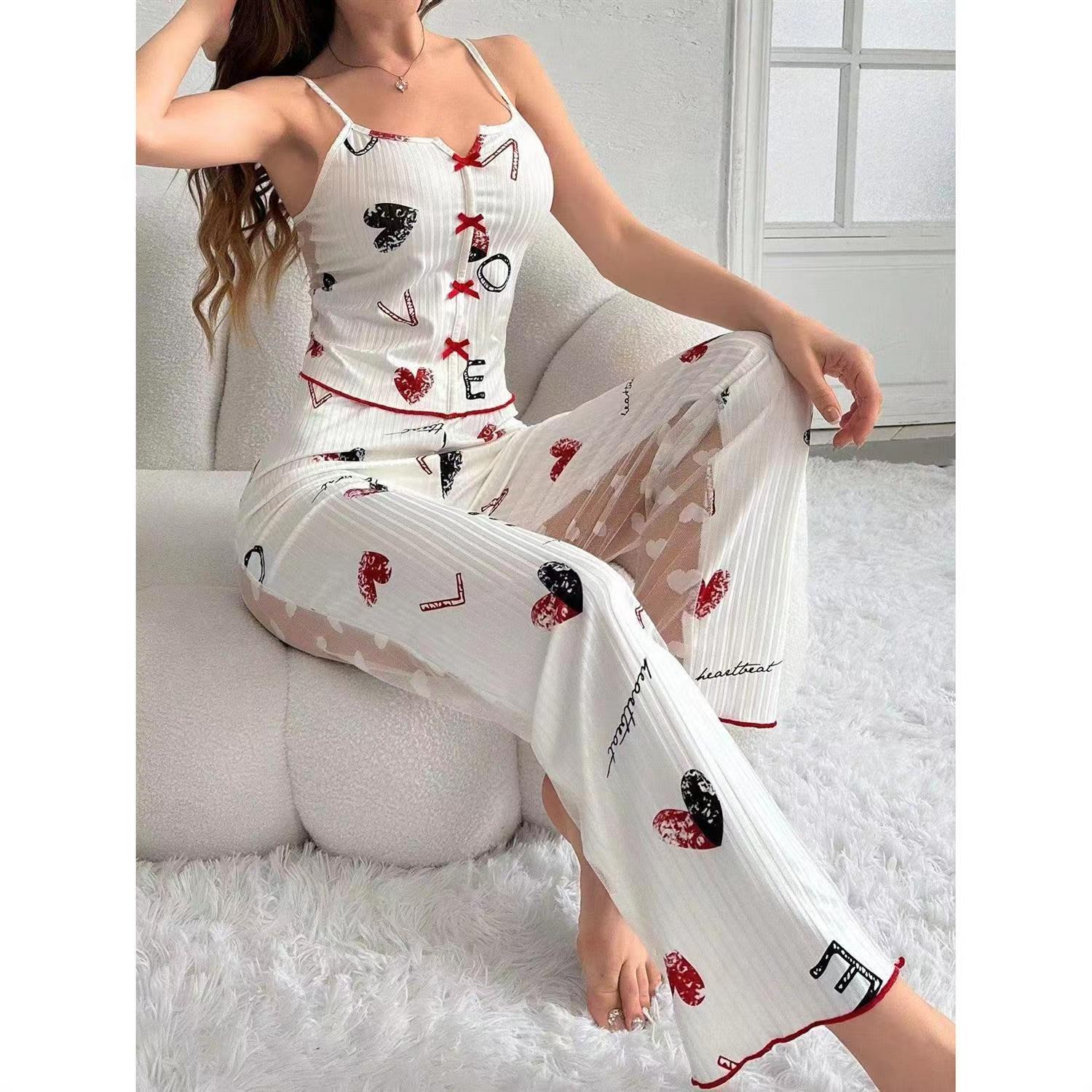 Летний женский тонкий и сексуальный комплект на бретельках без рукавов для дома L