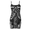 Y2k Skeleton Prints Bodycon Dress Halloween Clothes Gothic Summer Sleeveless Spaghetti Straps Mini Dresses Party Club Streetwear