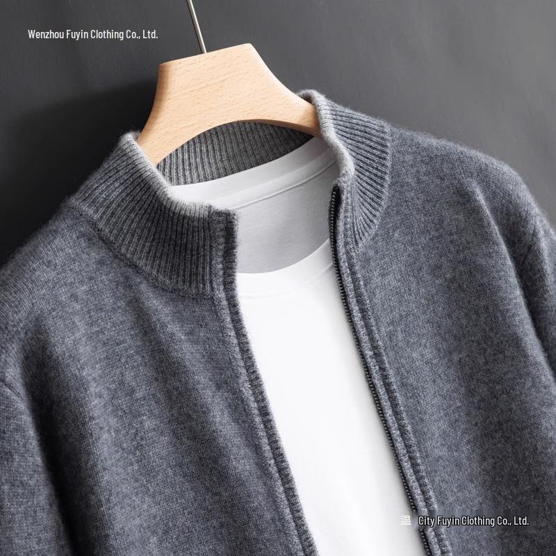 2024 Men's Autumn/Winter Semi-High Neck Zipper Cardigan Sweater – Fashionable Business Knitted Outerwear