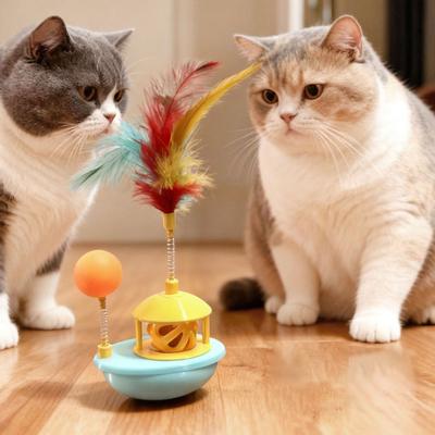 Cat Interactive Toy Self-Playing Feather Teaser with Bell & Ball - Wobble Tumbler Boat for Cats To Relieve Boredom,