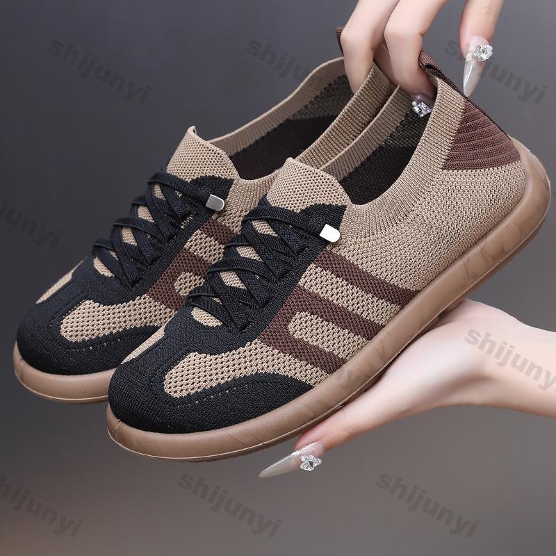 Women Flats 2026 Spring New Autumn Mesh Breathable Comfortable Soft Sole Casual Shoes Fashion Cross Tied Vintage Fly Weave Shoes