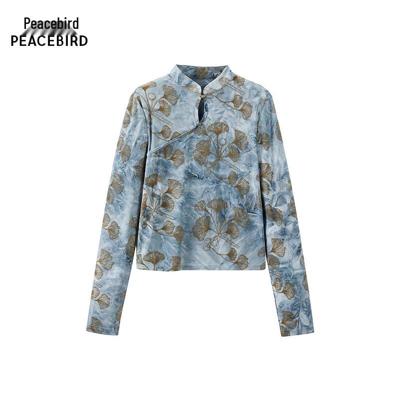 Peacebird Women s Chinese Style Flocked Long Sleeve T-Shirt