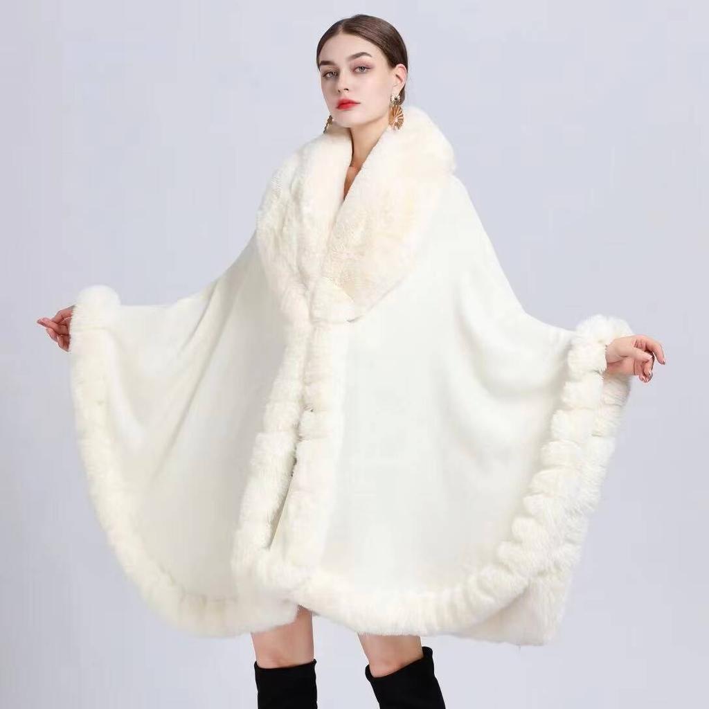 Imitation Fur Cape Women Winter Clothing Thick Warm Ponchos Female Shawl Cloak Cardigan Loose Long Coats
