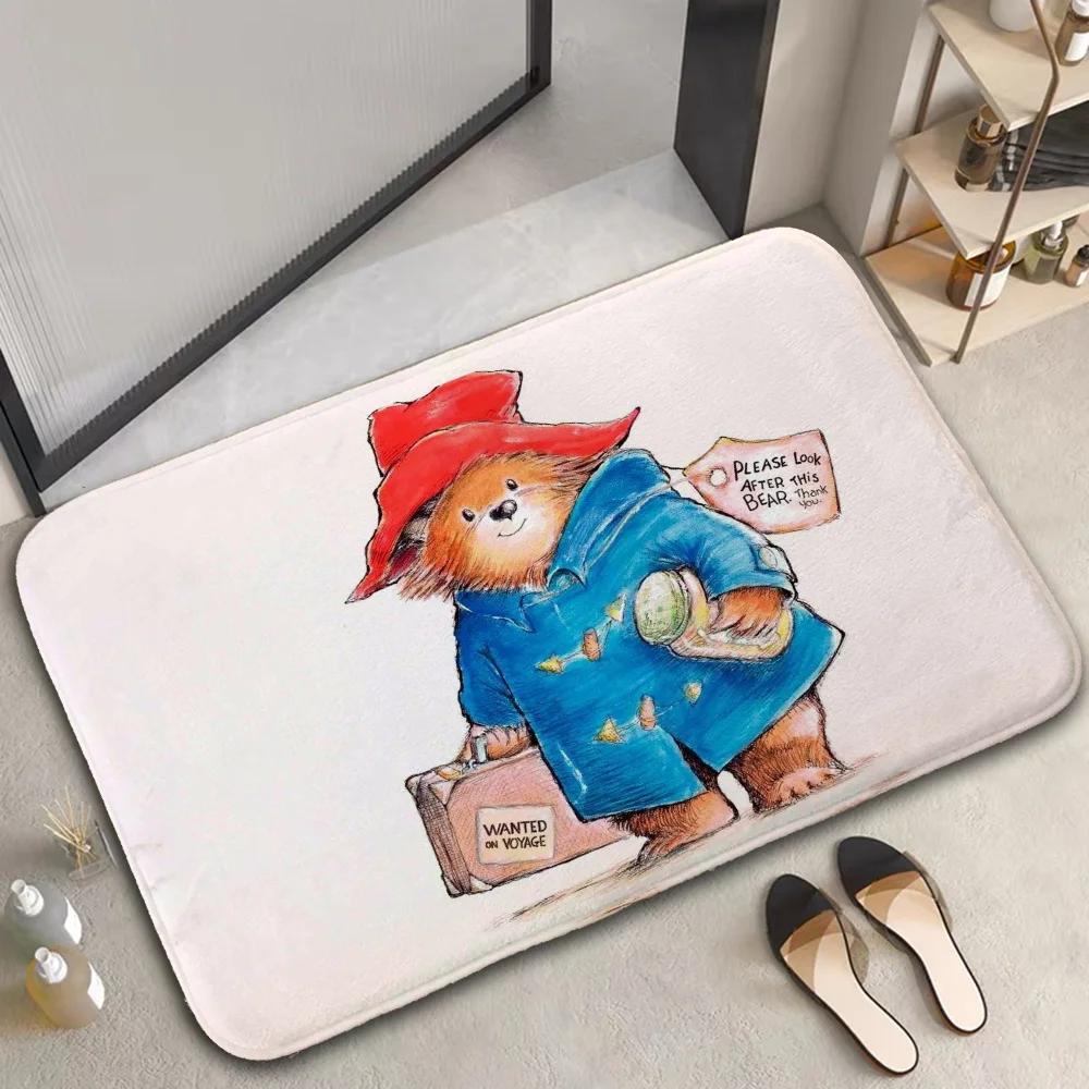 Home Decor Cute P-Paddington Bear Doormat Cartoon Carpet for Bedroom Bedside Soft Carpets Living Room Anti-slip Rugs Foot Mat