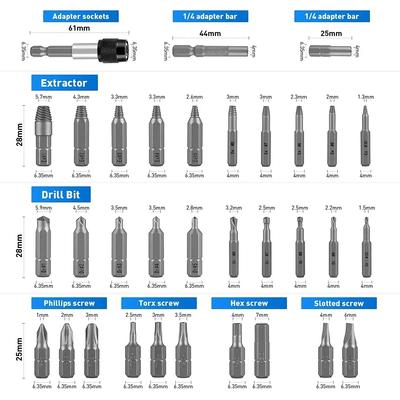 Kit extrator de parafusos danificados 33 peças com broca de extensão de manga para remoção de parafusos de guilhotina universal Ferramenta de remoção de parafusos