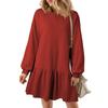 Ribbed Knitted Splicing Solid Color Long-sleeved Casual Mini Dress