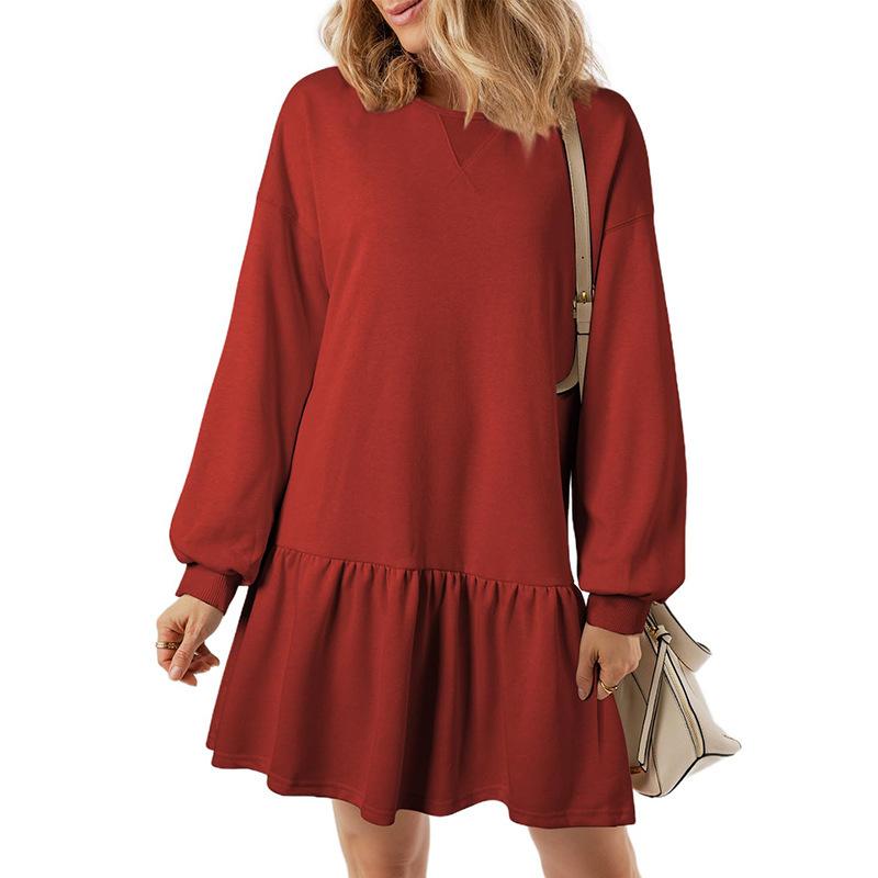 Ribbed Knitted Splicing Solid Color Long-sleeved Casual Mini Dress