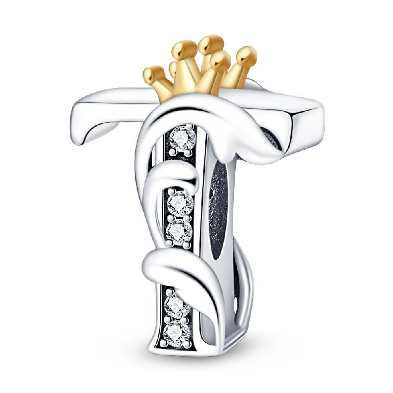 Copper 26 Letter Crown Shiny Zirconia Beads Suitable For Panoriginal Bracelet Fashion Diy Creative
