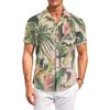 Casual losvallend herenshirt met korte mouwen, tropische bloemenprint, knoopsluiting, voor zomer, strand, buiten
