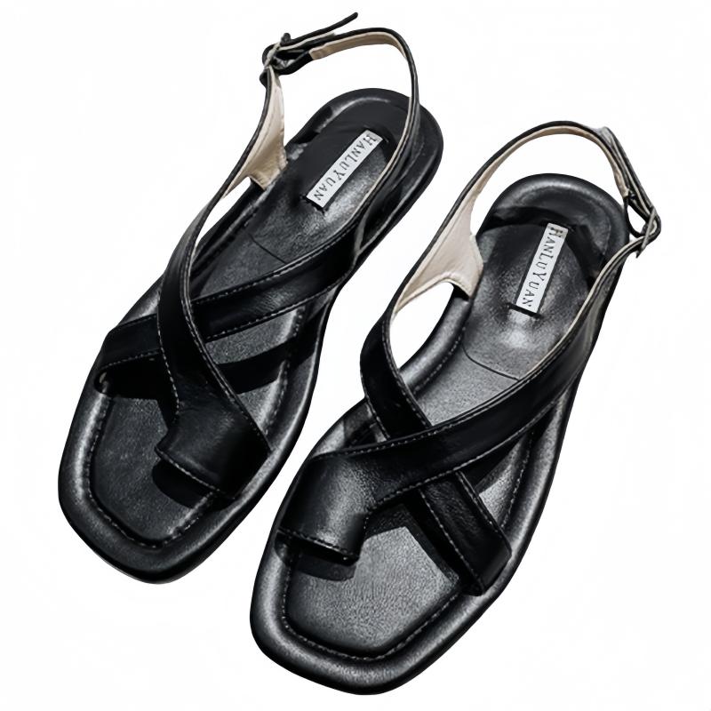 Fashion French Retro Women Flats Sandals Toe-Mounted Sandals Women Summer 2025 Fashion Low Heel Rome Shoes Comfy Walking Women Sandals