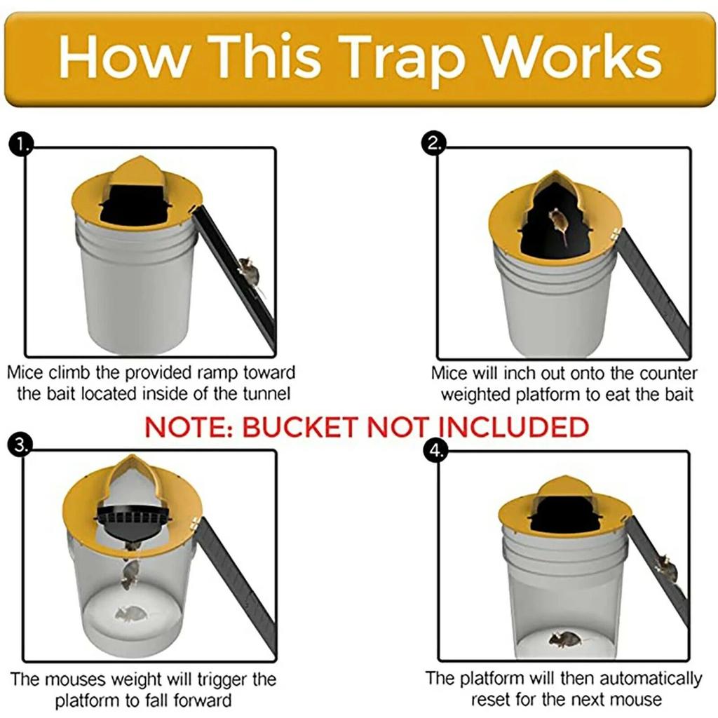 Mouse Trap Flip and Slide Bucket Lid Mice Rat Trap For Indoor Outdoor Multi Catch Auto Reset