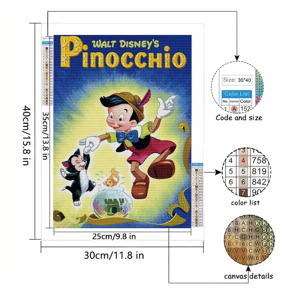 5D Diy Diamond Painting Pinocchio and The Little Black Cat Full Drill Rhinestones Mosaic Embroidery Handmade Products Home Decor Gift