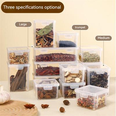 Boîte à épices scellée en 3 parties, boîte en plastique transparente, boîte de rangement pour céréales, boîte d'assaisonnement domestique