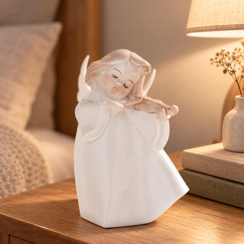 Glossy Heavenly Figurine Versatile Ceramic Angel Carved
