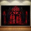 Flat 2D, 1 piece black and red retro gothic banner background fabric with stained glass window design - Halloween Party Decoration