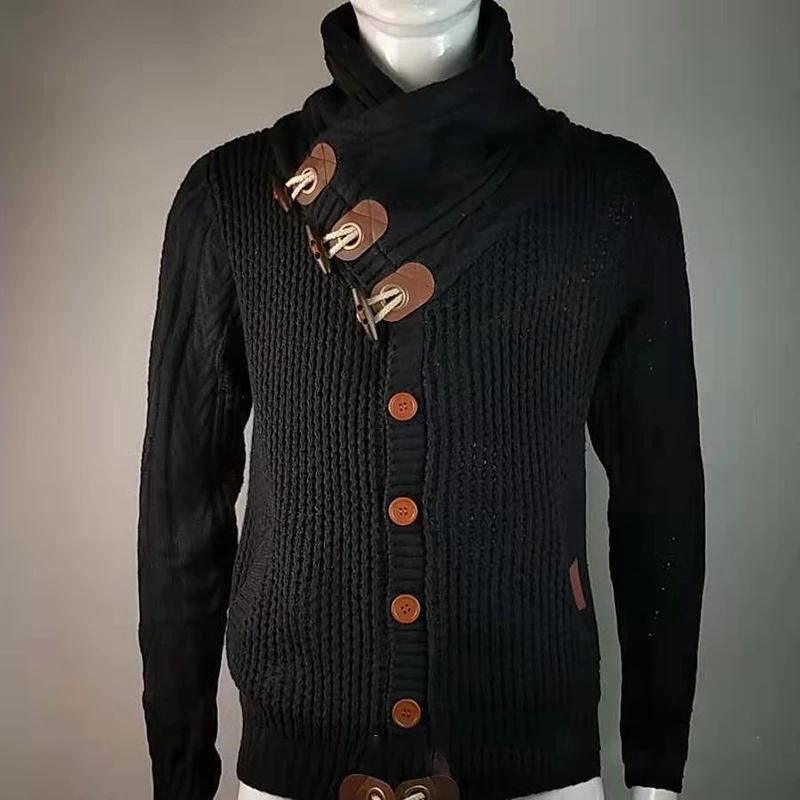 Vinterkofta Herr Yllejackor Tjocka Koftakappor Herrkläder Stickad Tröjjacka Knappjacka Herrtröja Topp