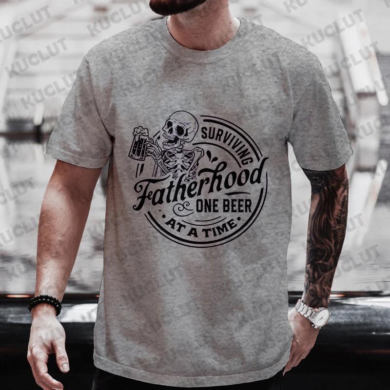T Shirt for Men Clothing Fatherhood One Beer Funny Graphic Y2k Tops Short Sleeve Tees Friends Drinking Beer DAY Outfit Shirts
