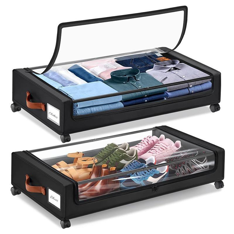 Oxford Cloth Under-Bed Storage Box with Wheels for Clothing and Sundries