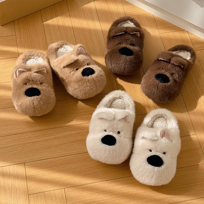 Cartoon cotton slippers female winter cute puppy home indoor plush warm non-slip couple cotton drag male