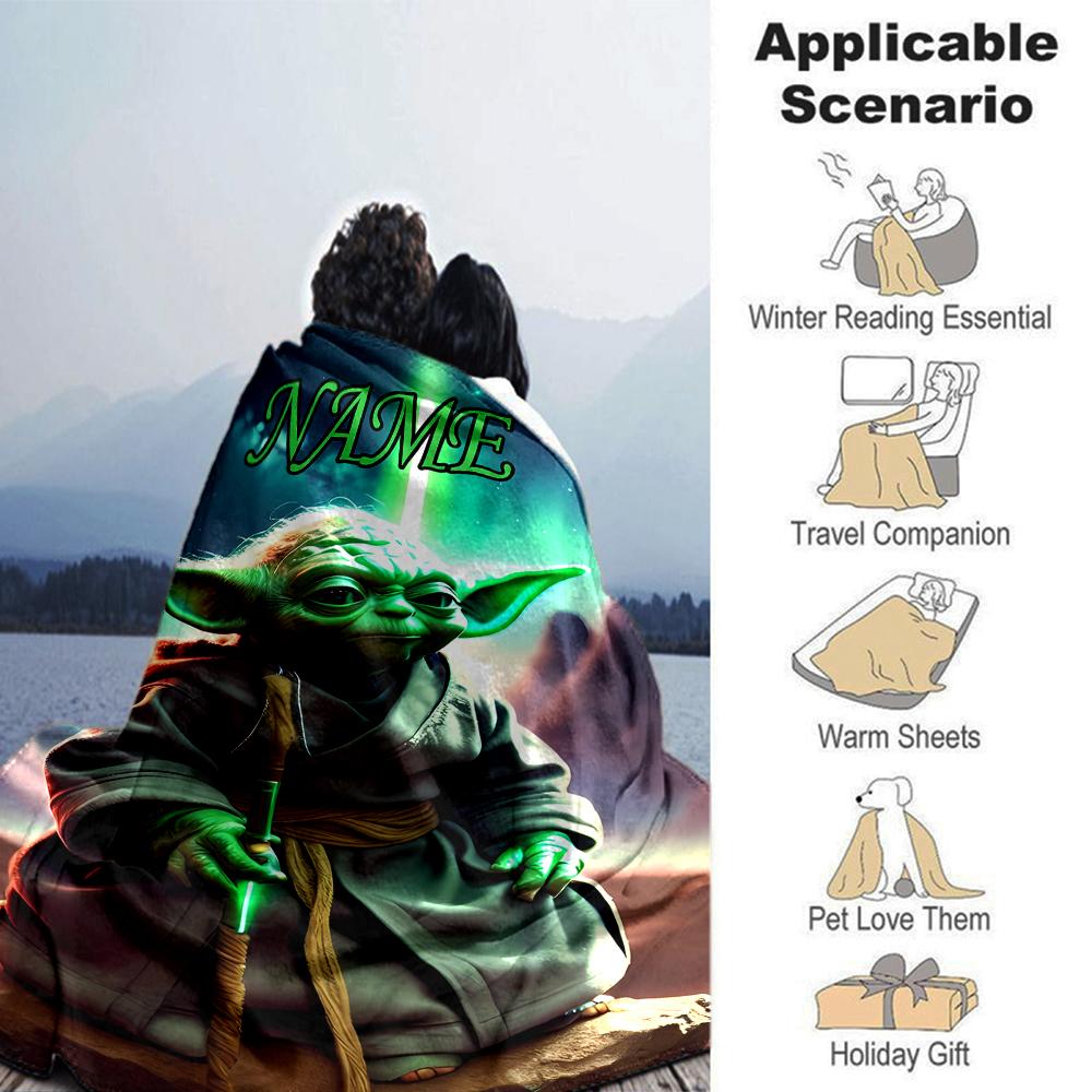Customiz Name Personality Yoda Blanket Soft &Warm Sofa Office Bed Travel Lunch Break Blanket, Gift Suitable All Seasons
