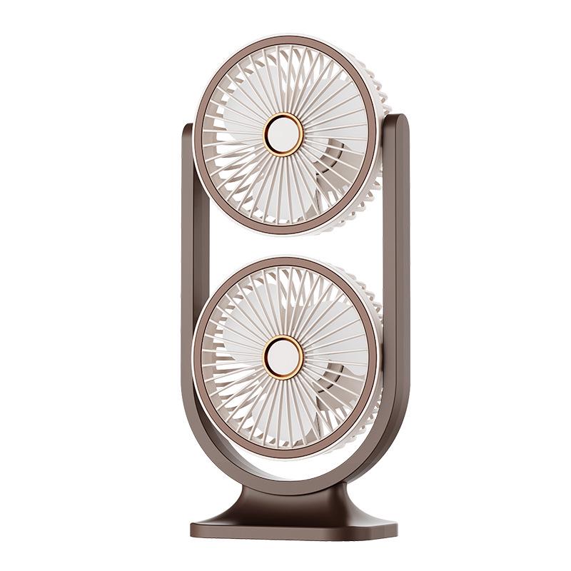 

Double-Headed USB Rechargeable Outdoor Desk Fan with Strong Wind Circulation, Double-Layer Electric Design, Portable and Electric. 13.8*8*29 cm коричневий