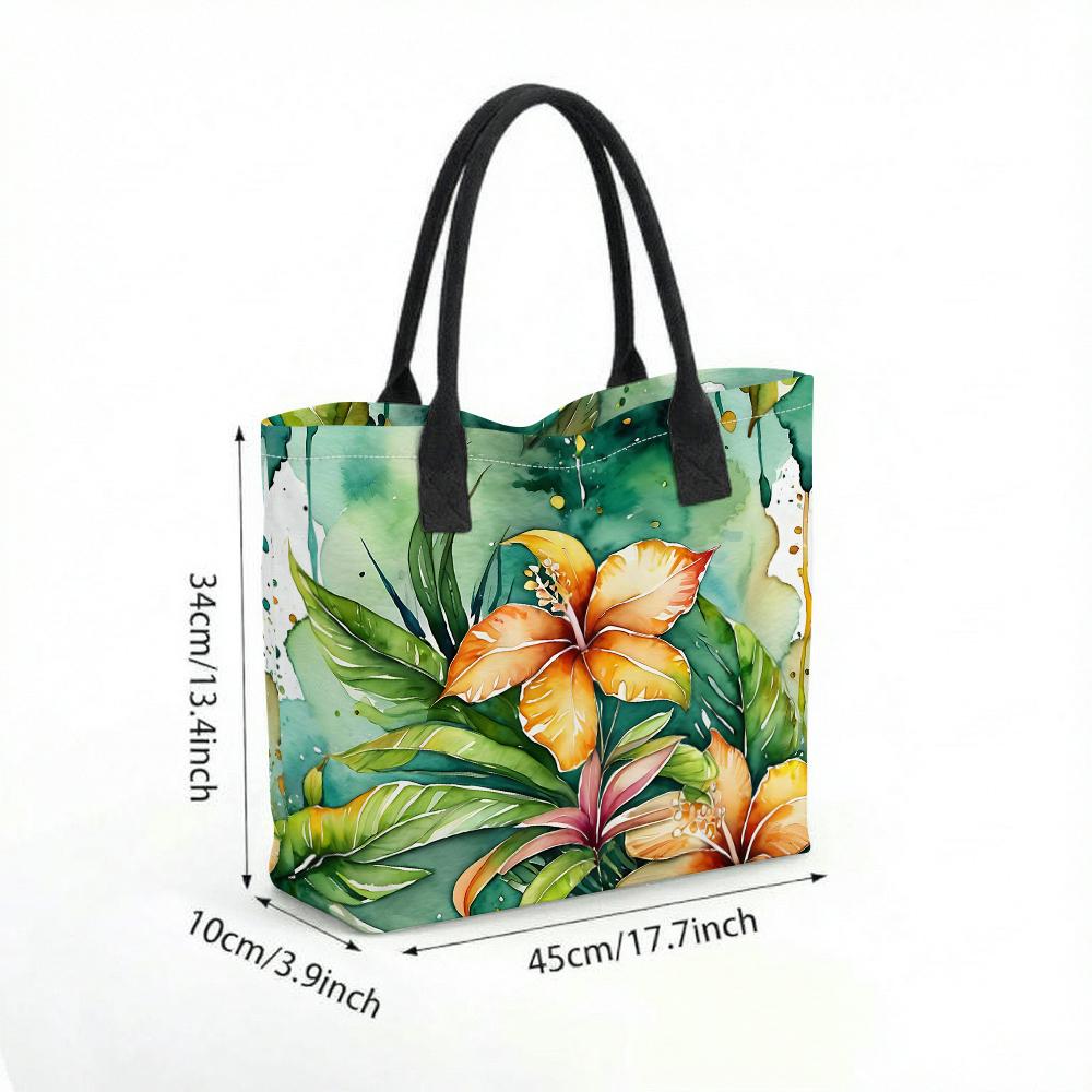 Watercolor Floral Print Tote Bag Fashion Casual Large Capacity Shoulder Handbag for Daily Use