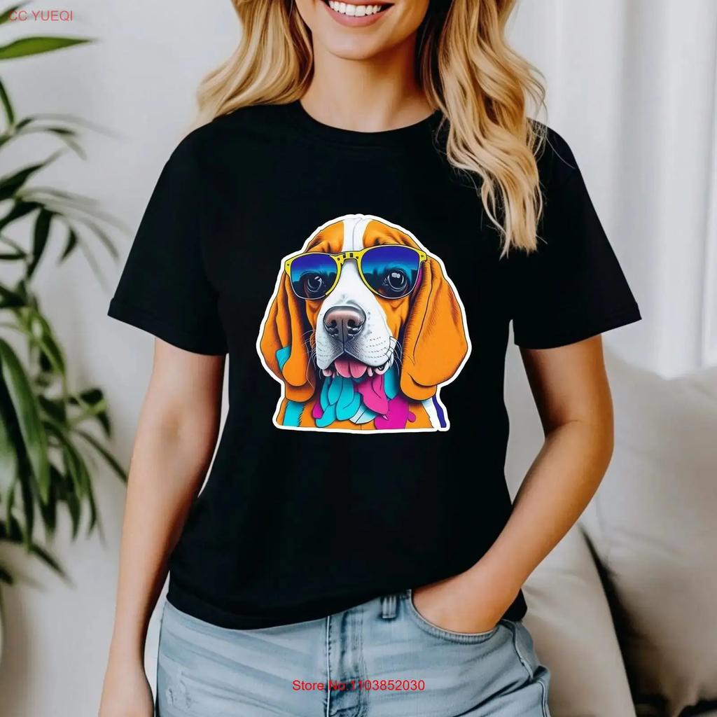 Beagle Wearing Sunglasses T Shirt Clothes Mom Dad Lover Cute Dog Vintage Streetwear Unisex Graphic Stylish