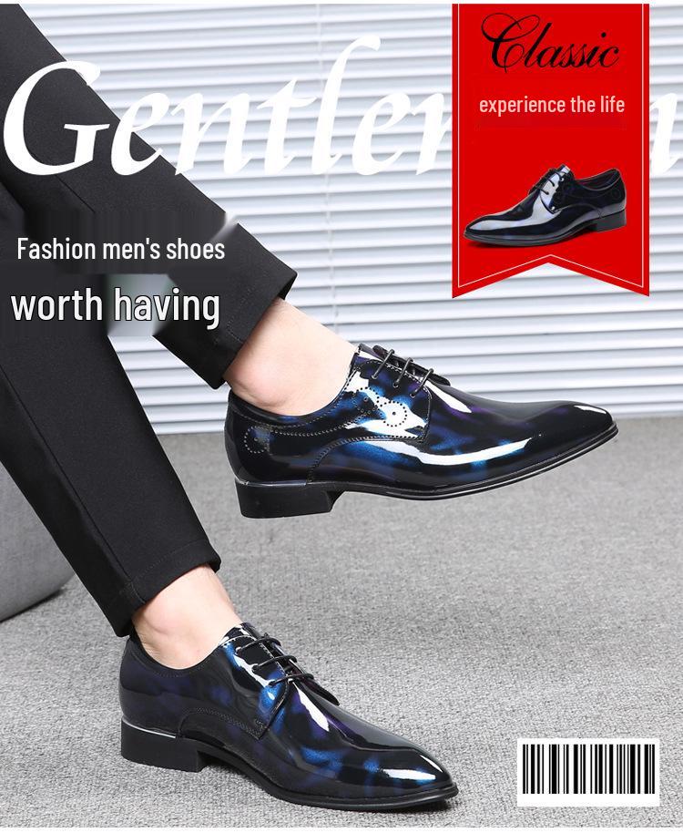 Męskie buty wizytowe ze sznurowaniem ze skóry lakierowanej ze szpicem w dużych rozmiarach