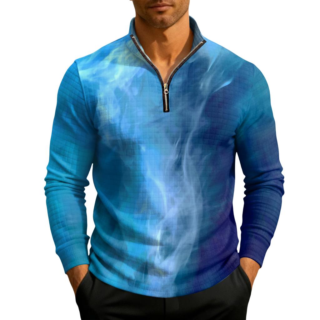 Herrstickad tröja med kvartslång dragkedja och ståkrage