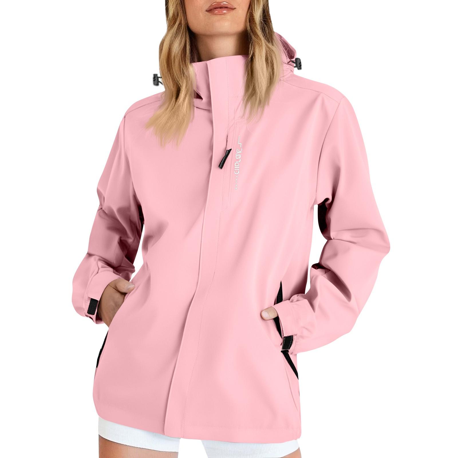 

Женский однотонный костюм для улицы с капюшоном и длинными рукавами, ветрозащитная и водонепроницаемая тонкая куртка Ehplore XXL розовый