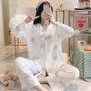 Spring and Autumn New High-end Imitation Cotton Pajamas Women's Summer Long-sleeved Trousers Set Women's Loose Large-size Loungewear