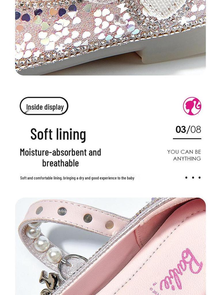 Sparkly Sequin Princess Shoes: 2025 Spring/Autumn Soft Leather Shoes for Girls – Comfortable & Versatile Performance Footwear