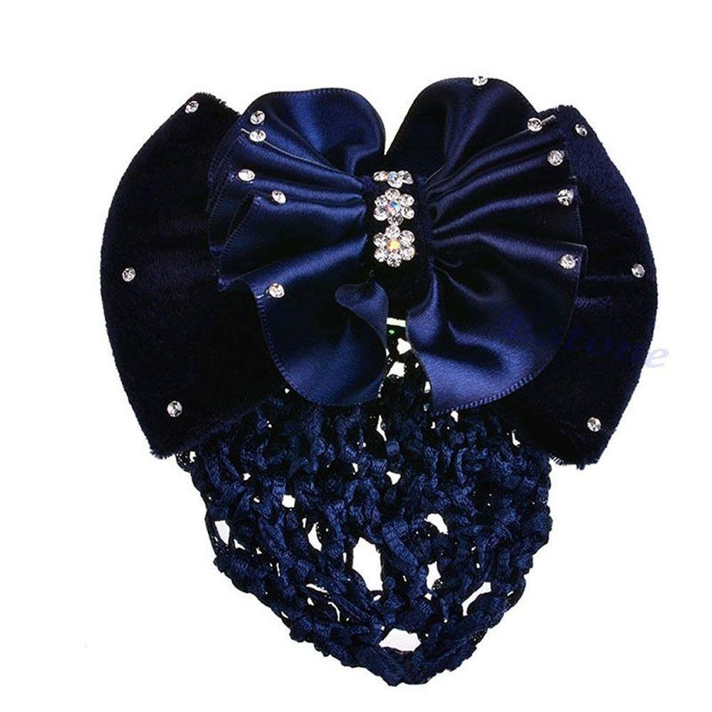 Fashion Bow Satin Rhinestone Barrette Net Bun Snood Hair Clip Cover Bowknot Hair Accessories