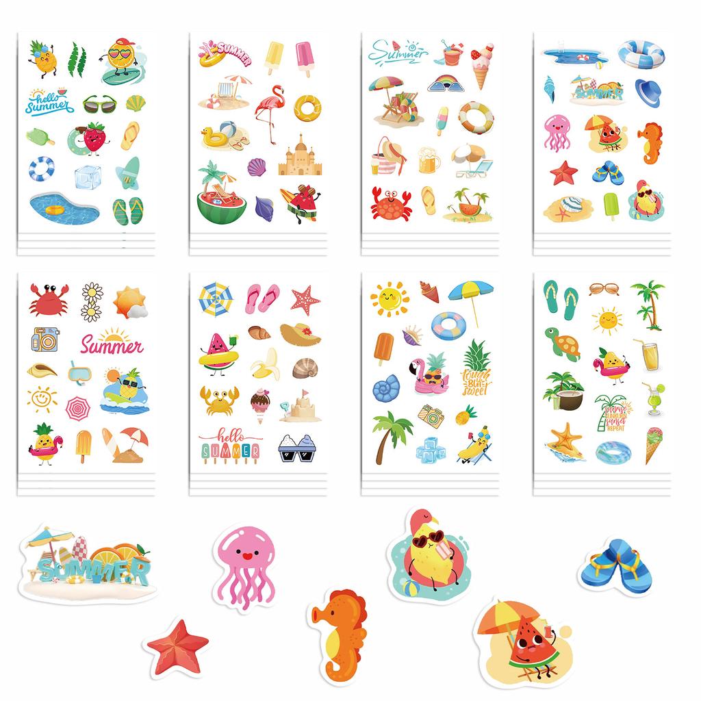 8 Summer Ice-cold Stickers Can Be Waterproof Diary Hand Stickers Gu Card Stickers DIY Decorative Stickers