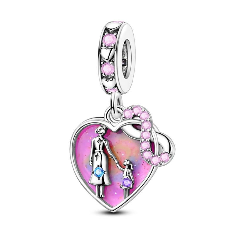 Charms Originale Family Friendship Heart Pendant Charm Beads Fits Bracelet Necklace Women Luxury Diy Jewelry Party Fine Gift