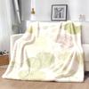 Open Flannel Blanket Soft Green Leaves & Floral Pattern In Pastel Colors (White Base) AllSeason Couch Sofa Throw, Bedspread, Picnic Blanket Cozy Home 