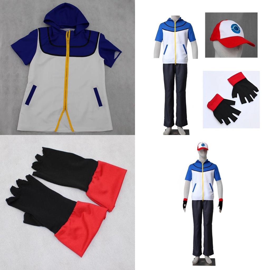 Hochwertiges Pokemon-Trainer-Kostüm Für Kinder und Erwachsene Enthält Jacke Handschuhe Und Hut