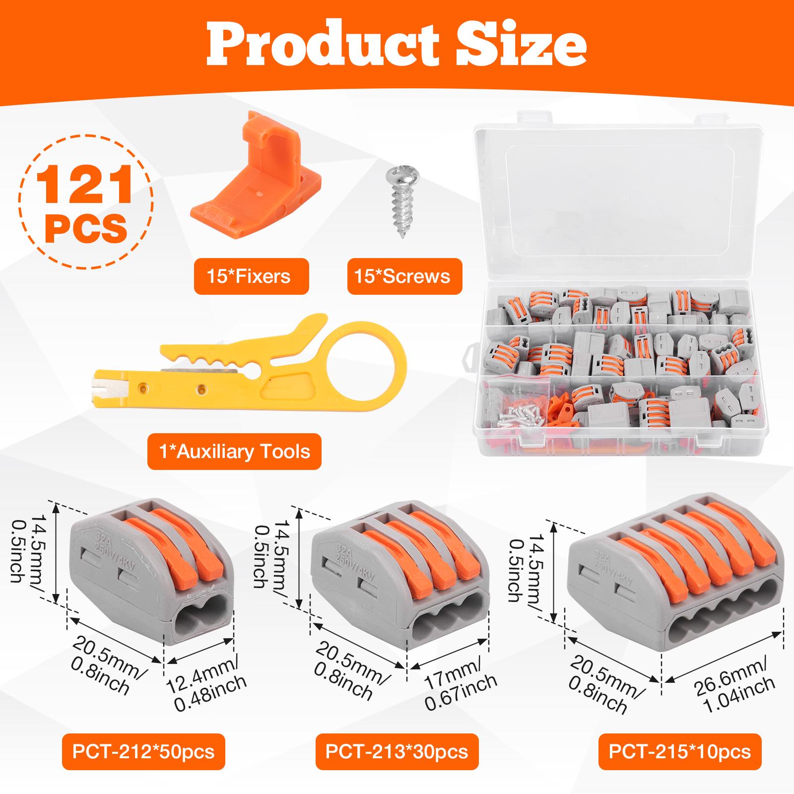 

121Pcs Lever Wire Connectors Nuts Kit Push in Quick Connect Electrical Lever Wire Connectors for 0.08mm²-2.5mm² Home Lighting