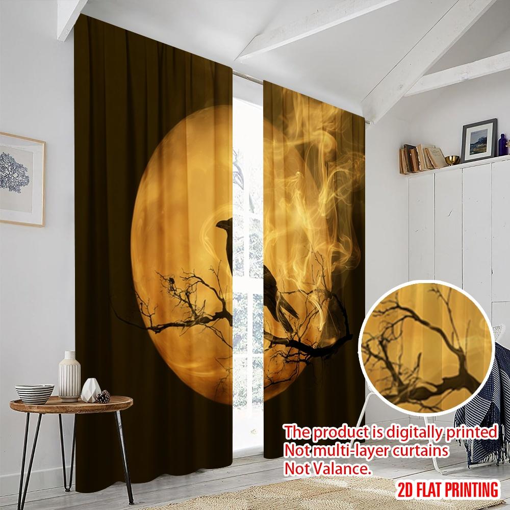 2Pcs,2D Plane Printing Print Curtains Halloween Ghost (2) Versatile 100% Polyester (Without Rod) Home Decor Ldeal For Various