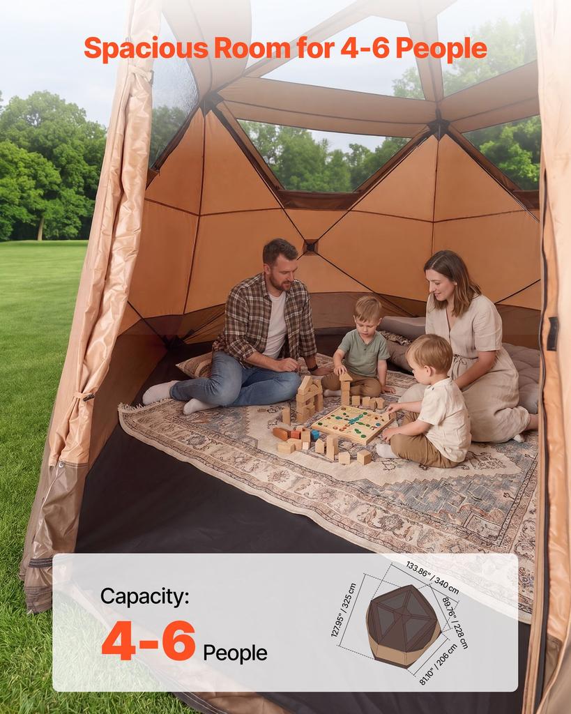 VEVOR Camping Tent, 6 Person Pop Up Instant Cabin Tent with Rainfly & Large Mesh Windows, 60 Seconds Easy Setup