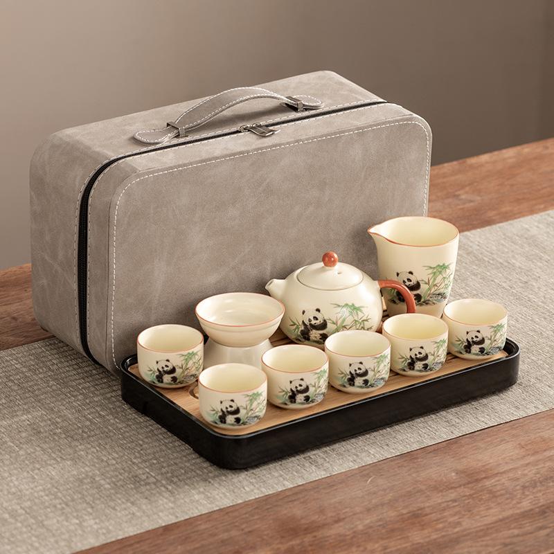 Xishi Teapot Huang Ru Kiln Travel Kung Fu Tea Set Household Portable Teacup Teapot Light Luxury Business Gifts