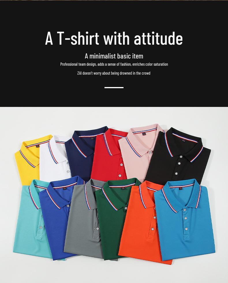 Breathable Summer Turn-Down Collar Polo Shirt - Solid Color, Short-Sleeved, Comfortable, Customizable Workwear T-Shirt