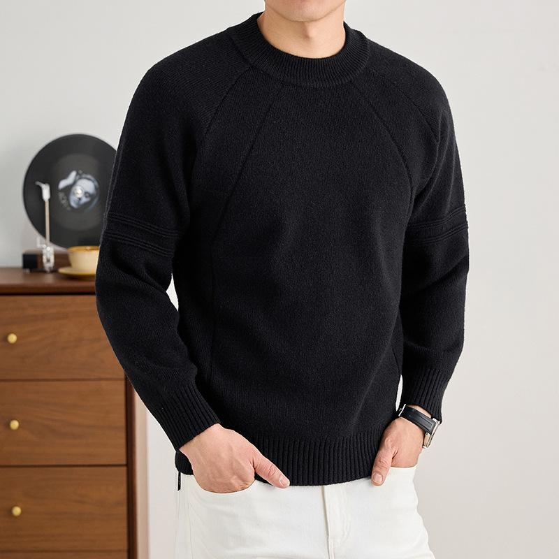 Men s 2025 Autumn/Winter Solid Color Jacquard Sweater, Stylish Half-High Collar Knitwear L
