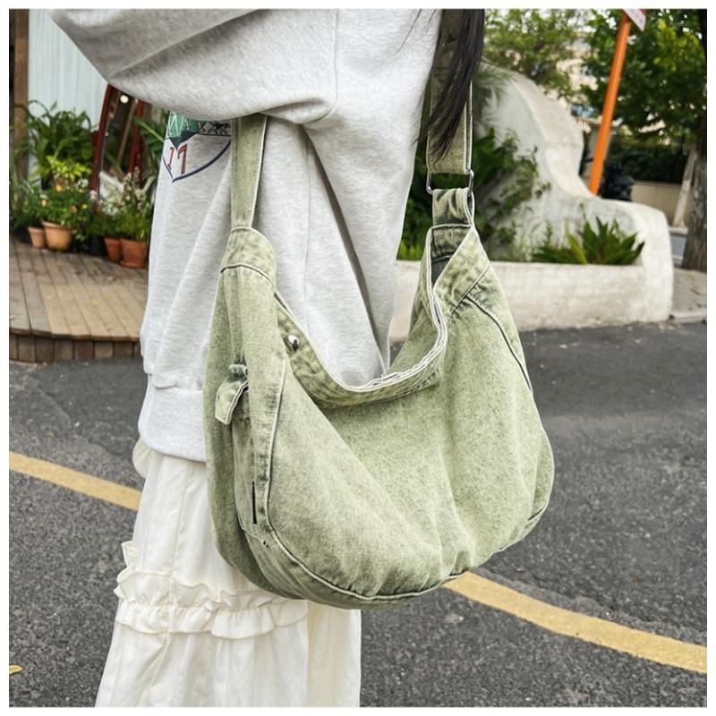 Cowboy Canvas Bag Simple Vintage Washed Half Round Crossbody Bag